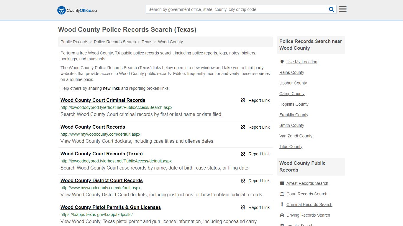 Wood County Police Records Search (Texas) - County Office
