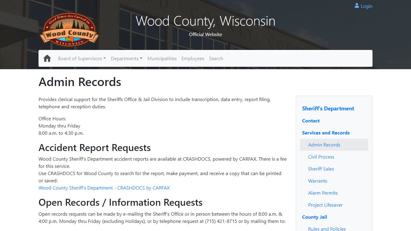 Admin Records - Sheriff's Department - Wood County Wisconsin